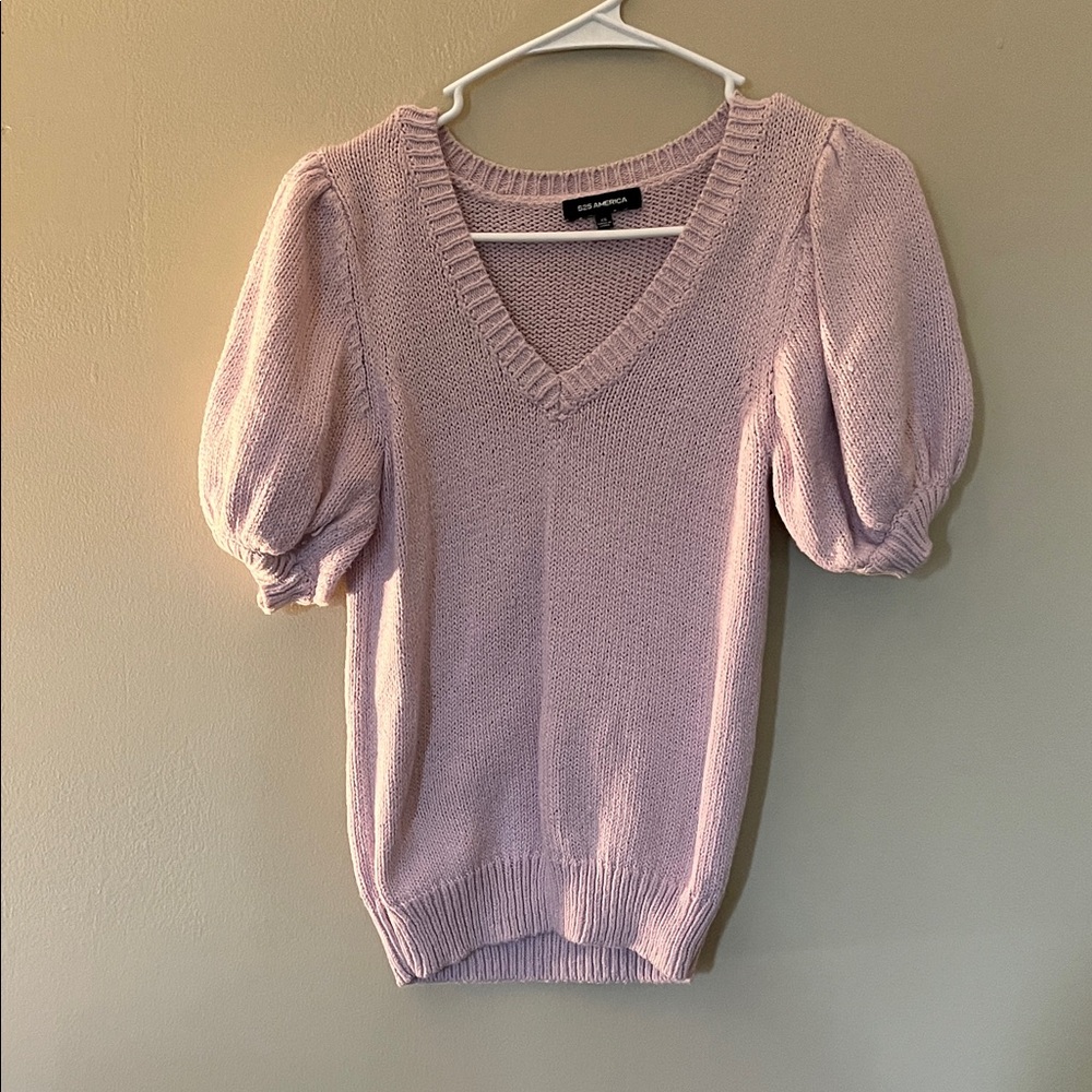 525 America V-Neck Puff Sleeve Sweater - Light Purple